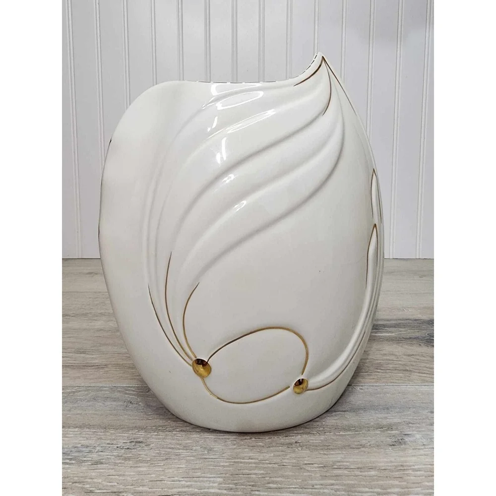 RARE Vintage 80s Italy Porcelain White Gold‎ Vase Butterfly Bruno Costenaro